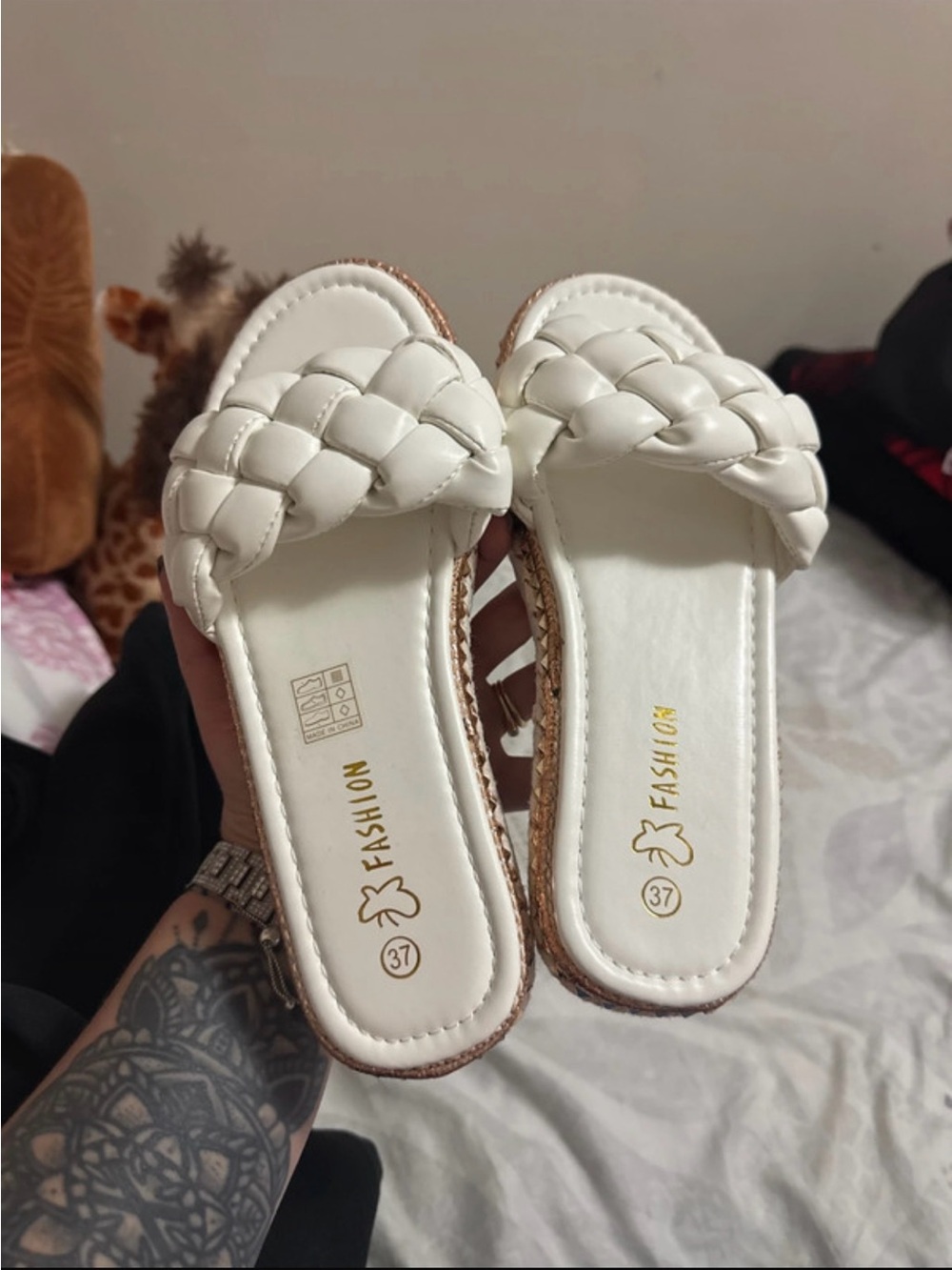 SHEIN White Braided Slide Sandals for Women